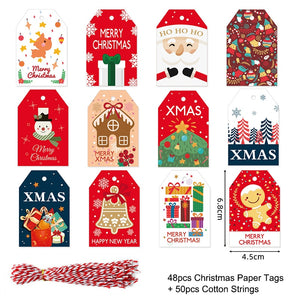 Eaiser 48/50Pcs Merry Christmas Kraft Paper Tags DIY Handmade Gift Wrapping Paper Labels Santa Claus Hang Tag Ornaments New Year Decor