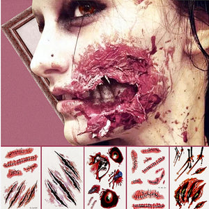 Eaiser 3Pcs Halloween Tattoo Stickers Waterproof Scar Horror Body Makeup Temporary Tattoo Stickers Halloween Party Decoration Suppplies