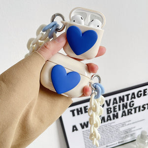 Earphone Case for AirPods 2 Pro 3 with Chain Bracelet Ornaments Luxury Blue Hearts Cover Bluetooth Headset Cases for AirPod 1/2