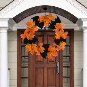 Eaiser  Halloween Maple Leaf Garland Decoration Bat Wreath Pendant Door Hanging Thanksgiving Autumn Halloween Decor Party Supplies
