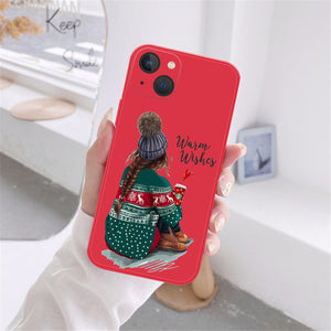 Eaiser Christmas Girl And New Year Gift Red Phone Cover For Iphone 11 12 13 14 Pro Max X XR XS Max 7 8 14 Plus 13Mini Soft TPU Case