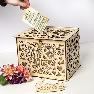 Wooden Wedding Gifts Card Boxes with Lock Mr&Mrs Couple Envelope Sign Cards Wood Urne Mariage Box DIY Rustic Wedding Supplies
