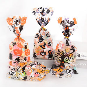 Eaiser Halloween 50Pcs Happy Halloween Candy Bag Trick Or Treat Pumpkin Ghost Skull Cookie Snack Gift Packaging Bags Halloween Party Decorations