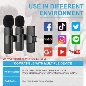 Eaiser Wireless Lavalier Microphone Noise Reduction Auto-Pairing For Iphone Ipad Android PC For Recording Youtube Live Vlog Interview