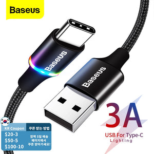 Baseus USB Type C Cable For Samsung S20 S21 Xiaomi POCO Fast Charging Wire Cord USB-C Charger Mobile Phone USBC Type-C Cable 3m