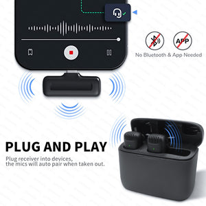Eaiser Wireless Lapel Microphone Lavalier Mic Noise Reduction Live Interview Mobile Phone Recording For Iphone Type C With Charging Box