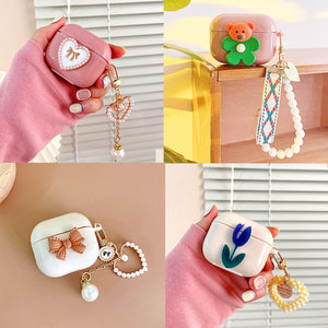 Eaiser 3D Case For Apple Airpods 1 2 Pro 3Rd Generation Cover Pearl Flower Rabbit Bear Capa Bluetooth Earphone Keychain Lanyard Charm