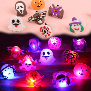 Eaiser 3/5/10Pcs Halloween Decorations Cute Glowing Ring Brooch Pumpkin Ghost Skull Luminous Rings Halloween Party Supplies Kids Gifts