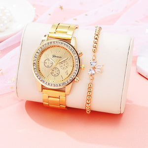 Eaiser Luxury Ladies Watch Designer Design Dress Stainless Steel Strap Quartz Wristwatch Butterfly Bracelet Set