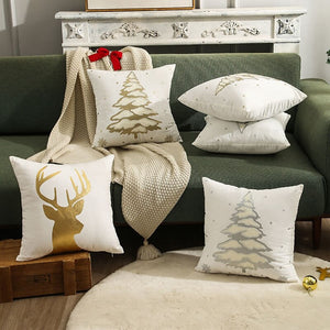 Eaiser Gold Silver Christmas Decorations Cushion Cover Merry Christmas Tree Ornament Navidad Noel Xmas Gifts Happy New Year