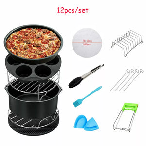 Eaiser 12Pcs/Set 7 Inch / 8 Inch Air Fryer Accessories 3.7 - 6.8QT All Airfryer Baking Basket Pizza Plate Grill Pot Kitchen Cooking