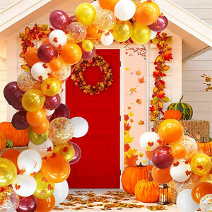 Eaiser 1Set Autumn Balloon Garland Arch Faux Maple Wreath Kit Thanksgiving Fall Autumn Decoration Halloween Birthday Party Decor Globos