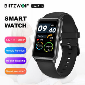 [Bluetooth-compatible 5] BlitzWolf BW-AH2 1.57 inch Smart Watch HD Screen 24h Heart Rate Blood Pressure Monitor Smartwacth Men