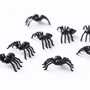 Eaiser 60Pcs Horror Black Mini Spider Halloween Party Haunted House Spider Web Bar Decor Prank Simulation Tricky Toy Plastic Fakespider