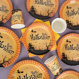 Eaiser Halloween Castle Disposable Party Tableware Set Halloween Decorations For Home Horror House Party Ornament Paper Plates Cups