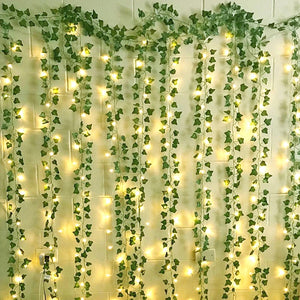 Eaiser 2.3M Silk Leaves Fake Creeper Green Leaf Ivy Vine 2M LED String Lights For Home Wedding Party Hanging Garland Artificial Flower