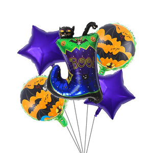 Eaiser 5Pcs Halloween Balloons Pumpkin Ghost Bat Foil Balloon 18Inch Star Round Helium Globos Halloween Birthday Party Decortion Ball