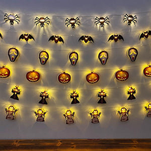 Eaiser Halloween Decorative LED Light Strings Party Atmosphere Haunted House Props Pumpkin Skull Wizard Shape String Light Helloween