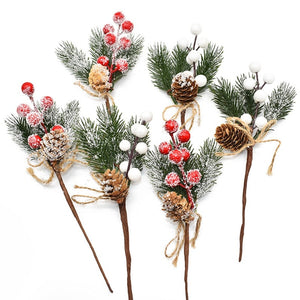 Eaiser 5Pcs Christmas Red Berry Articifial Flower Pine Cone Branch Christmas Tree Decorations Ornament Gift Packaging Home DIY Wreath