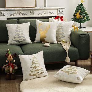 Eaiser Gold Silver Christmas Decorations Cushion Cover Merry Christmas Tree Ornament Navidad Noel Xmas Gifts Happy New Year