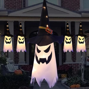 Eaiser Halloween LED Flashing Light Hanging Ghost Halloween Party Dress Up Glowing Wizard Hat Lamp Horror Props Home Bar Decoration