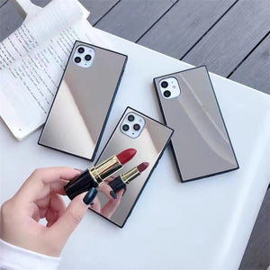 BACK TO COLLEGE    Square Makeup Mirror Phone Case For iPhone 14 13 12 11 Pro Max X XS XR 7 8 Plus SE Luxury Girls Make Up Protective Cover