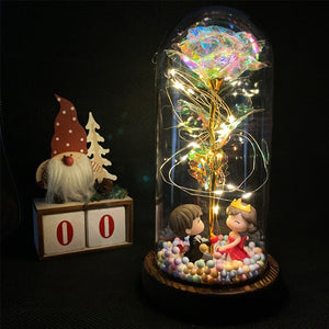 Eaiser  LED Enchanted Galaxy Rose Eternal 24K Gold Foil Flower With Fairy String Lights In Dome For Christmas Valentine's Day Gift