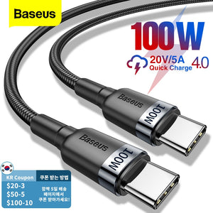 Baseus 100W USB C To USB Type C Cable USBC PD Fast Charger Cord USB-C 5A Type-c Cable For Xiaomi POCO X3 M3 Samsung Macbook iPad