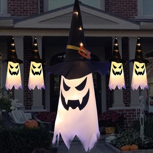 Eaiser LED Halloween Decoration Flashing Light Gypsophila Ghost Festival Dress Up Glowing Wizard Ghost Hat Lamp Decor Hanging Lantern