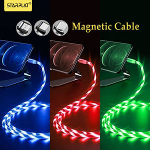 3 In1 Magnetic Current Luminous Lighting Charging Mobile Phone Cable cle usb c cable for Samsung LED Micro USB Type C for Iphone