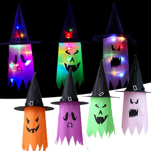 Eaiser Halloween Decorations LED Lights Hanging Glowing Ghost Hat Halloween Party Yard Tree Garden Decoration Scary Props Toy Lamp