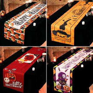 Eaiser Halloween Pumpkin Bat Table Runner Party Decoration Linen Ironable Table Tablecloth Table Runner Halloween Party Decor For Home