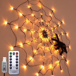 Eaiser  Halloween Decoration LED Spider Web Lights Indoor Outdoor Atmosphere Layout Ghost Festival Props Remote Control Lights