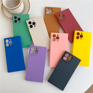 BACK TO COLLEGE      Candy Color Matte Square Phone Case For iPhone 14 13 12 11 Pro Max X XS XR 7 8 Plus SE   Straight Edge Soft Silicone Cover