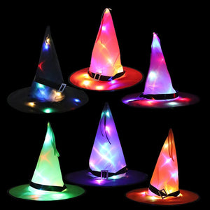 Eaiser 6Pcs Unisex Halloween Witch Hat With LED Lights Kids Adults Halloween Party Cosplay Costume Props Decoration Black Wizard Cap