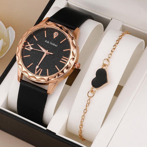 Eaiser Fashion Leather Ladies Watch Starry Sky Diamond Luxury Designer Brand Quartz Wristwatch With Love Bracelet Set FD2146