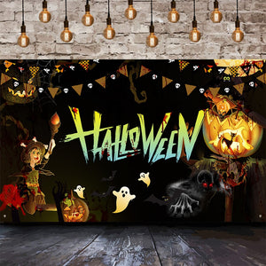 Eaiser 180X110cm Black Halloween Banner Scary Ghost Festival Decoration Photo Background Horrible House Bar Halloween Party Decor Props