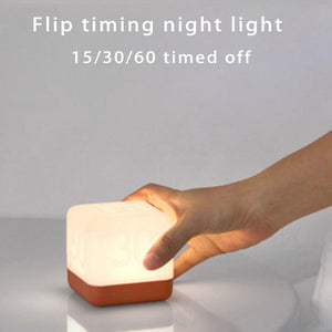 Simple and Modern Flip Timing Night Light USB Charging LED Square Rubik's Cube Atmosphere Night Light Bedroom Bedside Table Lamp