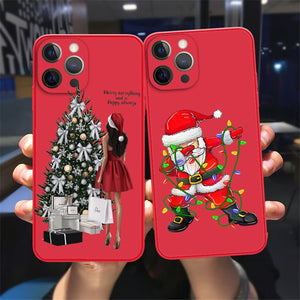Eaiser Christmas Girl And New Year Gift Red Phone Cover For Iphone 11 12 13 14 Pro Max X XR XS Max 7 8 14 Plus 13Mini Soft TPU Case