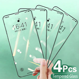 4PCS Full Cover Tempered Glass On the For iPhone 11 12 13 Pro Max Screen Protector For iPhone X XR XS MAX 6 6s 7 8 Plus Glass