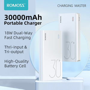 ROMOSS Power Bank 30000mAh 18W Fast Charging Powerbank External Portable Battery Charger 30000mAh Powerbank For iPhone Xiaomi Mi