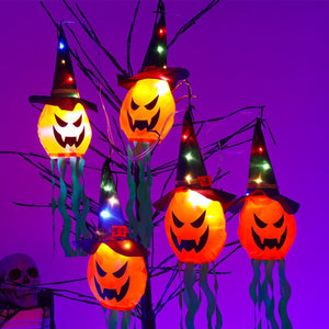 Eaiser 5Pcs Pumpkin Lantern With Witch Hat Halloween Decoration LED Lights Flashing Ghost Festival Dress Up Glowing Halloween DIY Decor