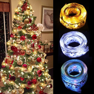 Eaiser Christmas Decoration LED Ribbon Lights Christmas Tree Ornaments DIY Lace Bows String Lights Navidad Home Decors New Year