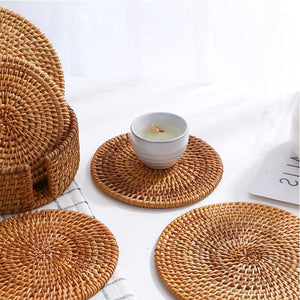 Eaiser Rattan Woven Insulation Cup Coaster Round Kitchen Table Placemat  Desktop Coffee Table Bowl Pad Heat Resistant Home Accessories