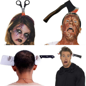 Eaiser Halloween Horror Headband Decor Props With Blood Scissors Knife Headwear Simulation Plastic Toy Halloween Event Party Supplies