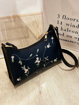 Eaiser Urban Casual Floral Embroidered Leather Shoulder Bag Daily Commuting