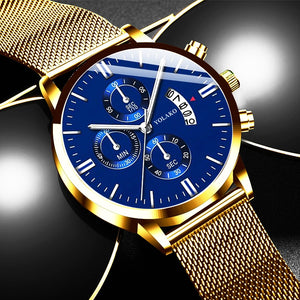 Fashion Mens Watches Luxury Men Stainless Steel Mesh Belt Quartz Wrist Watch Man Business Casual Leather Watch relogio masculino