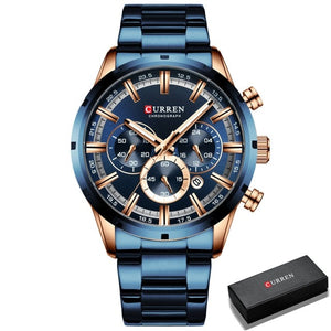 Eaiser  Curren Men Watch Blue Dial Stainless Steel Band Date Mens Business Male Watches Waterproof Luxuries Men Wrist Watches for Men