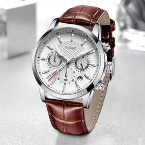 Watches Mens  Top Brand Luxury Casual Leather Quartz Men&#39;S Watch Business Clock Male Sport Waterproof Date Chronograph