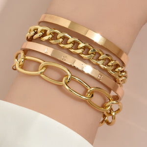 Eaiser Thick Gold Color Charm Bracelets Bangles  New Fashion Jewelry 4pcs Punk Curb Cuban Chain Bracelets Set for Women Gifts